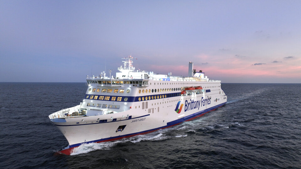 Saint-Malo ferry seen bow-on during sea trials